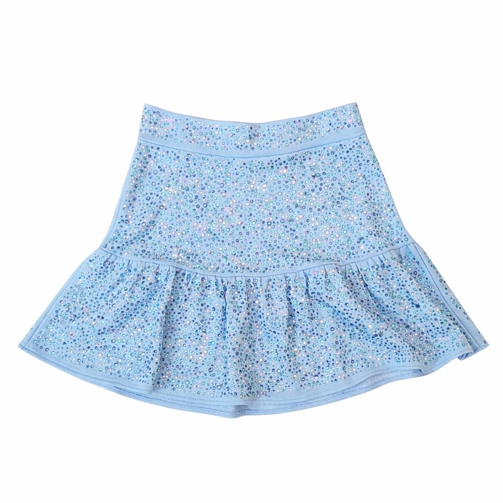Queen of Sparkles Rhinestone Mini Skirt XL Baby Blue Tiered Ruffle Crystal Party